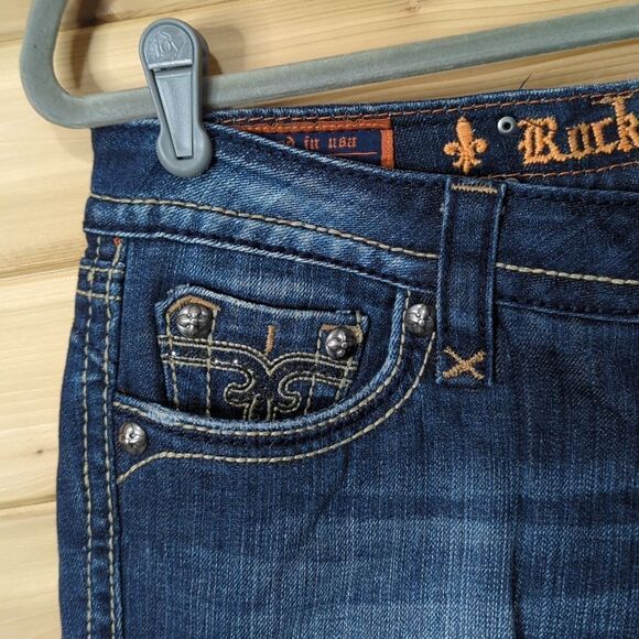 Rock Revival Jeans Womens 29 Blue Sora Bootcut Dark Wash Lowrise 33" Inseam - Picture 3 of 13